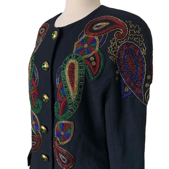 Vintage Lillie Rubin Exclusive Black Heavily Beaded Wool Bead Embellished Jacket - Picture 7 of 14